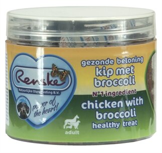 Renske hond gezonde beloning mini hartjes kip / broccoli Renske hond gezonde beloning mini hartjes kip / broccoli