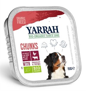Yarrah dog alu brokjes rund met peterselie / tijm in saus graanvrij Yarrah dog alu brokjes rund met peterselie / tijm in saus graanvrij