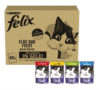 Felix pouch elke dag feest in gelei tonijn / kabeljauw / rund / kip Felix pouch elke dag feest in gelei tonijn / kabeljauw / rund / kip